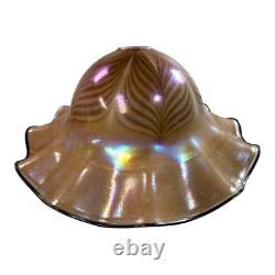 Vintage Large 15 Iridescent Pulled Feather Art Glass Lamp Shade Ruffled Edges