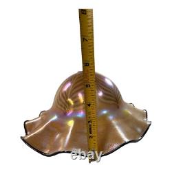 Vintage Large 15 Iridescent Pulled Feather Art Glass Lamp Shade Ruffled Edges