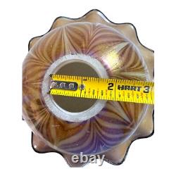 Vintage Large 15 Iridescent Pulled Feather Art Glass Lamp Shade Ruffled Edges