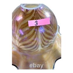 Vintage Large 15 Iridescent Pulled Feather Art Glass Lamp Shade Ruffled Edges