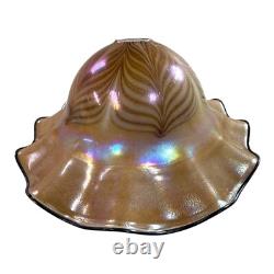 Vintage Large 15 Iridescent Pulled Feather Art Glass Lamp Shade Ruffled Edges