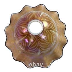 Vintage Large 15 Iridescent Pulled Feather Art Glass Lamp Shade Ruffled Edges