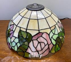 Vintage Large 16.25 Tiffany Style Stained Glass Lamp Shade Rose Floral Slag