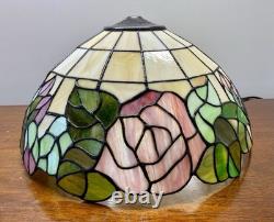 Vintage Large 16.25 Tiffany Style Stained Glass Lamp Shade Rose Floral Slag