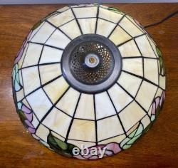 Vintage Large 16.25 Tiffany Style Stained Glass Lamp Shade Rose Floral Slag
