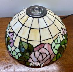 Vintage Large 16.25 Tiffany Style Stained Glass Lamp Shade Rose Floral Slag