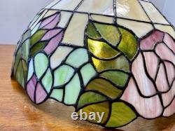 Vintage Large 16.25 Tiffany Style Stained Glass Lamp Shade Rose Floral Slag