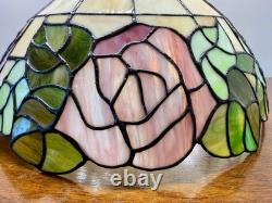 Vintage Large 16.25 Tiffany Style Stained Glass Lamp Shade Rose Floral Slag