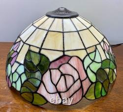 Vintage Large 16.25 Tiffany Style Stained Glass Lamp Shade Rose Floral Slag