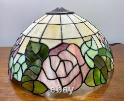 Vintage Large 16.25 Tiffany Style Stained Glass Lamp Shade Rose Floral Slag