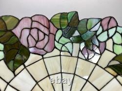 Vintage Large 16.25 Tiffany Style Stained Glass Lamp Shade Rose Floral Slag