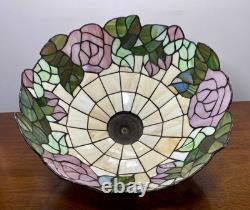 Vintage Large 16.25 Tiffany Style Stained Glass Lamp Shade Rose Floral Slag