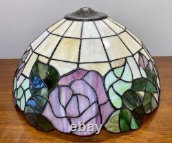Vintage Large 16.25 Tiffany Style Stained Glass Lamp Shade Rose Floral Slag