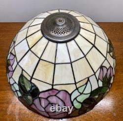Vintage Large 16.25 Tiffany Style Stained Glass Lamp Shade Rose Floral Slag