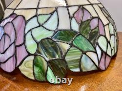 Vintage Large 16.25 Tiffany Style Stained Glass Lamp Shade Rose Floral Slag