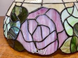 Vintage Large 16.25 Tiffany Style Stained Glass Lamp Shade Rose Floral Slag