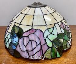Vintage Large 16.25 Tiffany Style Stained Glass Lamp Shade Rose Floral Slag
