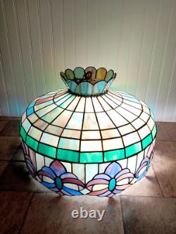 Vintage Large 19.5 Tiffany Style Stained Glass Hanging Ceiling Lamp Shade