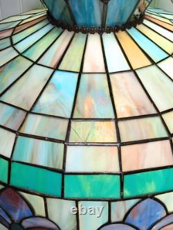 Vintage Large 19.5 Tiffany Style Stained Glass Hanging Ceiling Lamp Shade
