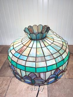 Vintage Large 19.5 Tiffany Style Stained Glass Hanging Ceiling Lamp Shade