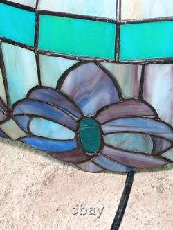 Vintage Large 19.5 Tiffany Style Stained Glass Hanging Ceiling Lamp Shade