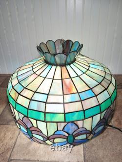 Vintage Large 19.5 Tiffany Style Stained Glass Hanging Ceiling Lamp Shade