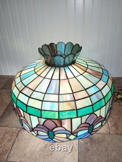 Vintage Large 19.5 Tiffany Style Stained Glass Hanging Ceiling Lamp Shade