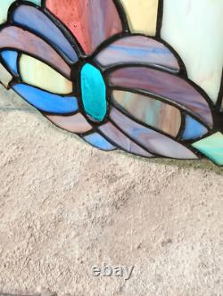 Vintage Large 19.5 Tiffany Style Stained Glass Hanging Ceiling Lamp Shade