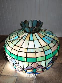 Vintage Large 19.5 Tiffany Style Stained Glass Hanging Ceiling Lamp Shade