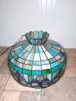 Vintage Large 19.5 Tiffany Style Stained Glass Hanging Ceiling Lamp Shade