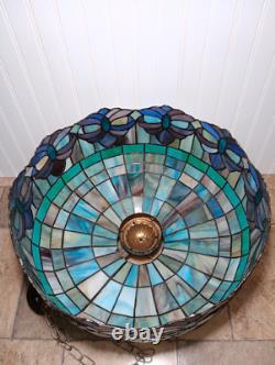 Vintage Large 19.5 Tiffany Style Stained Glass Hanging Ceiling Lamp Shade