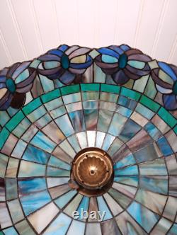 Vintage Large 19.5 Tiffany Style Stained Glass Hanging Ceiling Lamp Shade