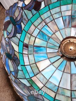 Vintage Large 19.5 Tiffany Style Stained Glass Hanging Ceiling Lamp Shade