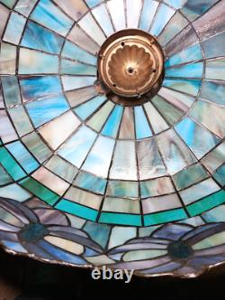 Vintage Large 19.5 Tiffany Style Stained Glass Hanging Ceiling Lamp Shade