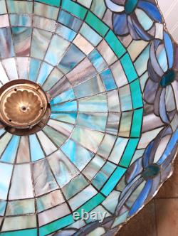 Vintage Large 19.5 Tiffany Style Stained Glass Hanging Ceiling Lamp Shade
