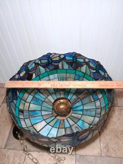 Vintage Large 19.5 Tiffany Style Stained Glass Hanging Ceiling Lamp Shade