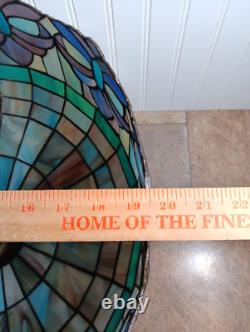 Vintage Large 19.5 Tiffany Style Stained Glass Hanging Ceiling Lamp Shade