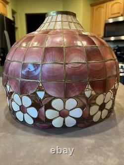 Vintage Large Capiz Shell Pink Flower Hanging Lamp Shade Brass
