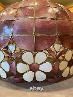 Vintage Large Capiz Shell Pink Flower Hanging Lamp Shade Brass