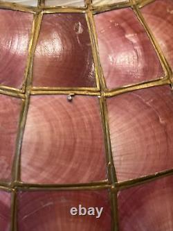 Vintage Large Capiz Shell Pink Flower Hanging Lamp Shade Brass