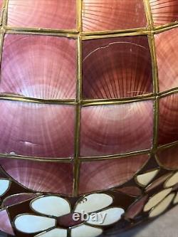 Vintage Large Capiz Shell Pink Flower Hanging Lamp Shade Brass