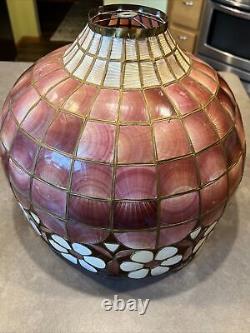 Vintage Large Capiz Shell Pink Flower Hanging Lamp Shade Brass