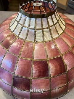 Vintage Large Capiz Shell Pink Flower Hanging Lamp Shade Brass