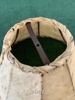 Vintage Large Cow Hide Rawhide Lamp Shade Whipstitch Leather Western 18 X 11