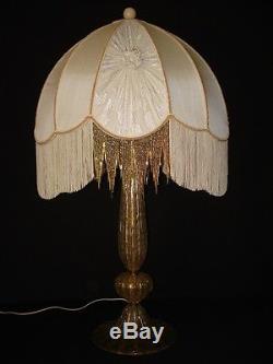 Vintage Large LUXURY Lamp Shade Silk Ivory Fabric Fringed & Beaded Circa 1940's