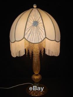 Vintage Large LUXURY Lamp Shade Silk Ivory Fabric Fringed & Beaded Circa 1940's