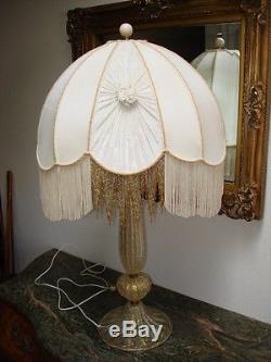 Vintage Large LUXURY Lamp Shade Silk Ivory Fabric Fringed & Beaded Circa 1940's