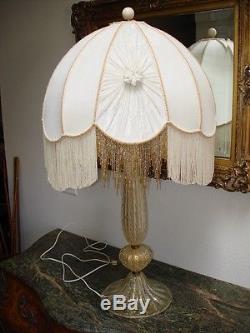 Vintage Large LUXURY Lamp Shade Silk Ivory Fabric Fringed & Beaded Circa 1940's
