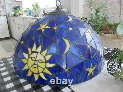 Vintage Large Stained Glass Ceiling Light Lamp Shade Stars Moon Sun Blue Yellow