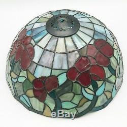 Vintage Large Tiffany Style Shade Leaded Stained Glass Floral Red Blue Green